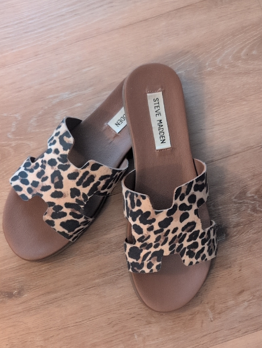 Steve Madden Leopard Slide Sandals in Brown and Black